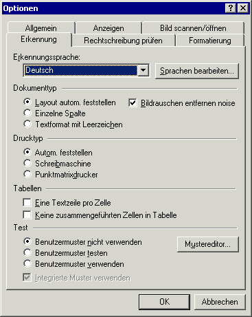 Optionen / Erkennung