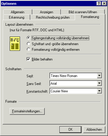 Optionen / Formatierung